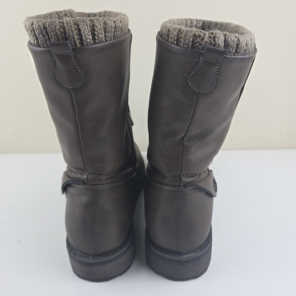 Muk Luks Crumpet Brown Faux Leather‎ Lined Side Zip/Snap Heel Boots Womens Sz 10 - Picture 7 of 14